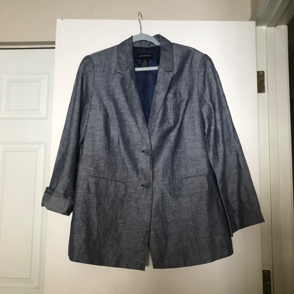 Lane Bryant Blazer Jacket 16 linen blend oversized fit roll cuffs plus size blue